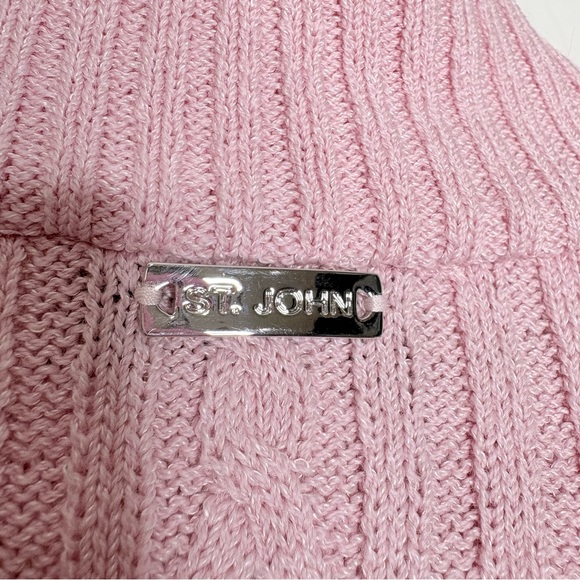 St John Sport Lamb Fur Cable Knit Zip Jacket Pink Heart Pull Sweater Small Y2K - Picture 9 of 11